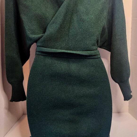 IDEM DITTO OVERSIZED 3/4 DOLMAN SLEEVE FOREST GREEN SWEATER DRESS SZ SM 1CALLOUT - Picture 5 of 10